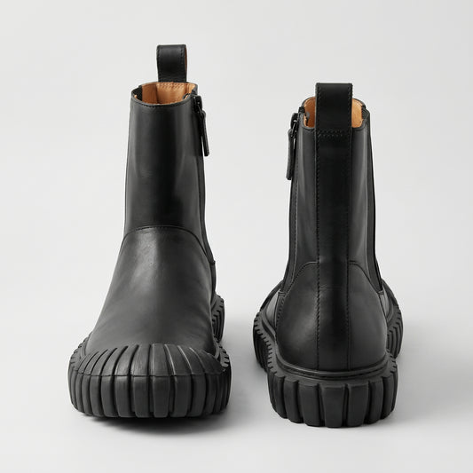 Chunky Ribbed-Sole Leather Boots