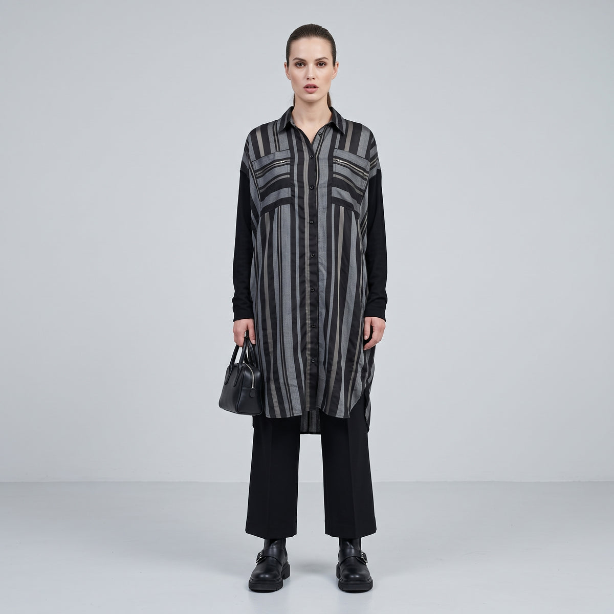 Striped Oversized Cotton Button-Down Shirt