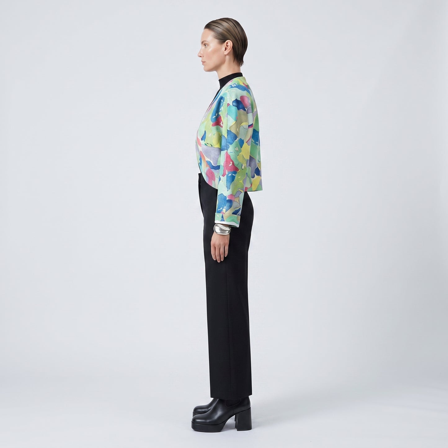 Abstract Print Cropped Jacket