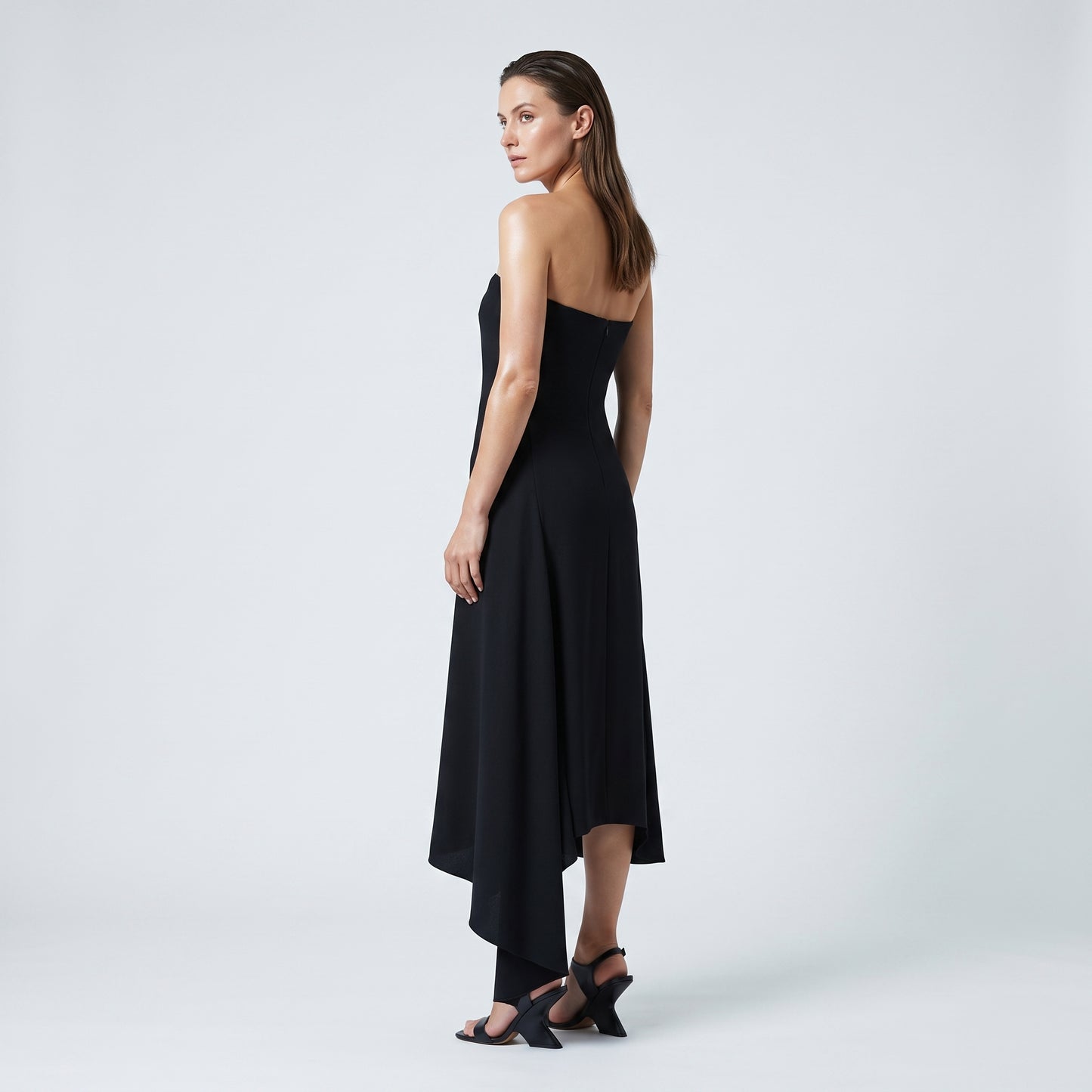 Elegant Black Strapless Knot Dress