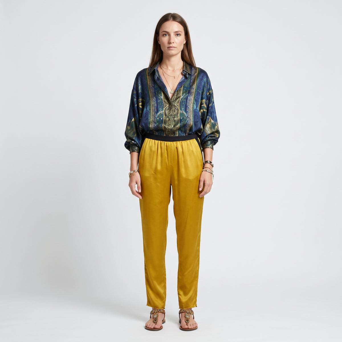 Silk Blend Contrast Trousers