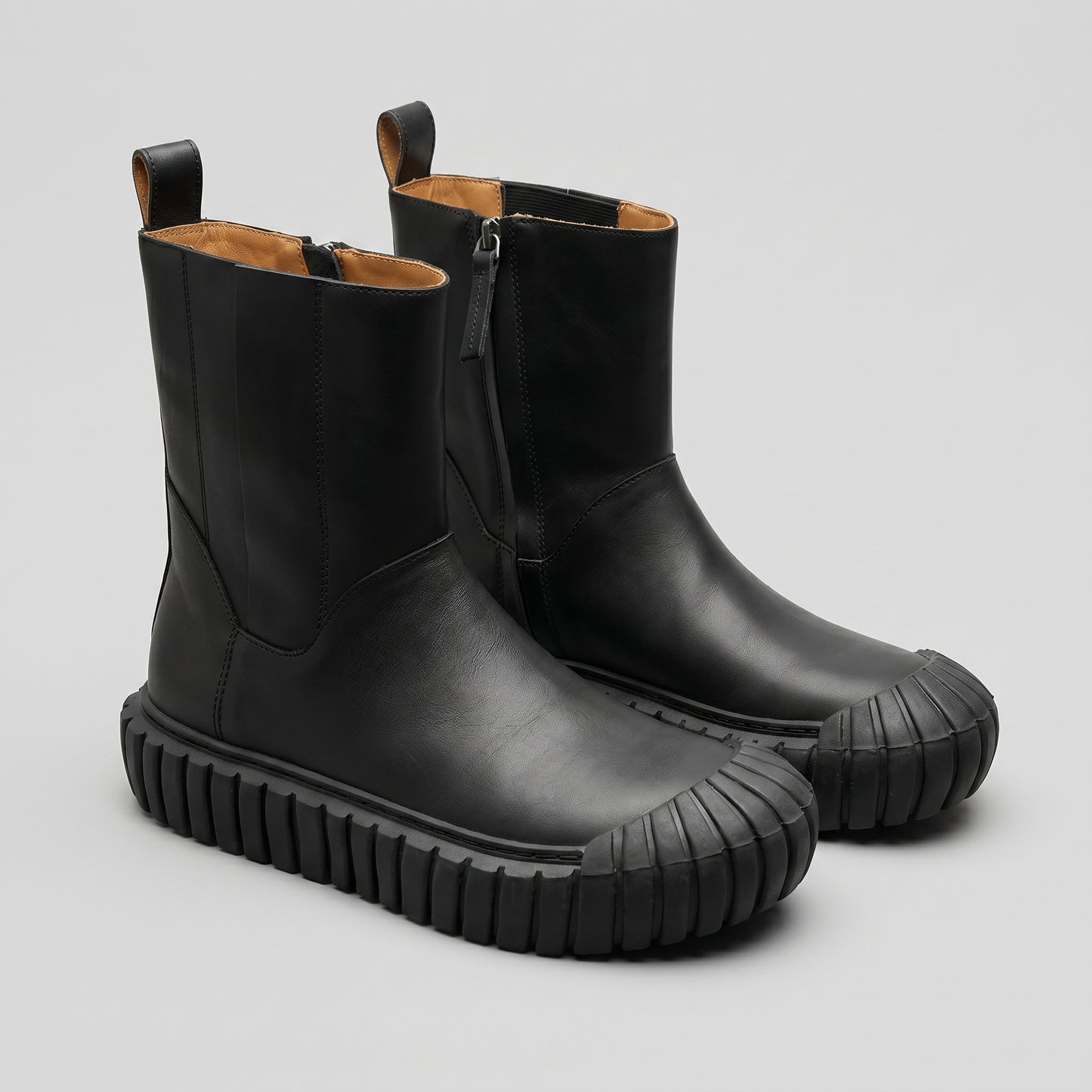 Chunky Ribbed-Sole Leather Boots