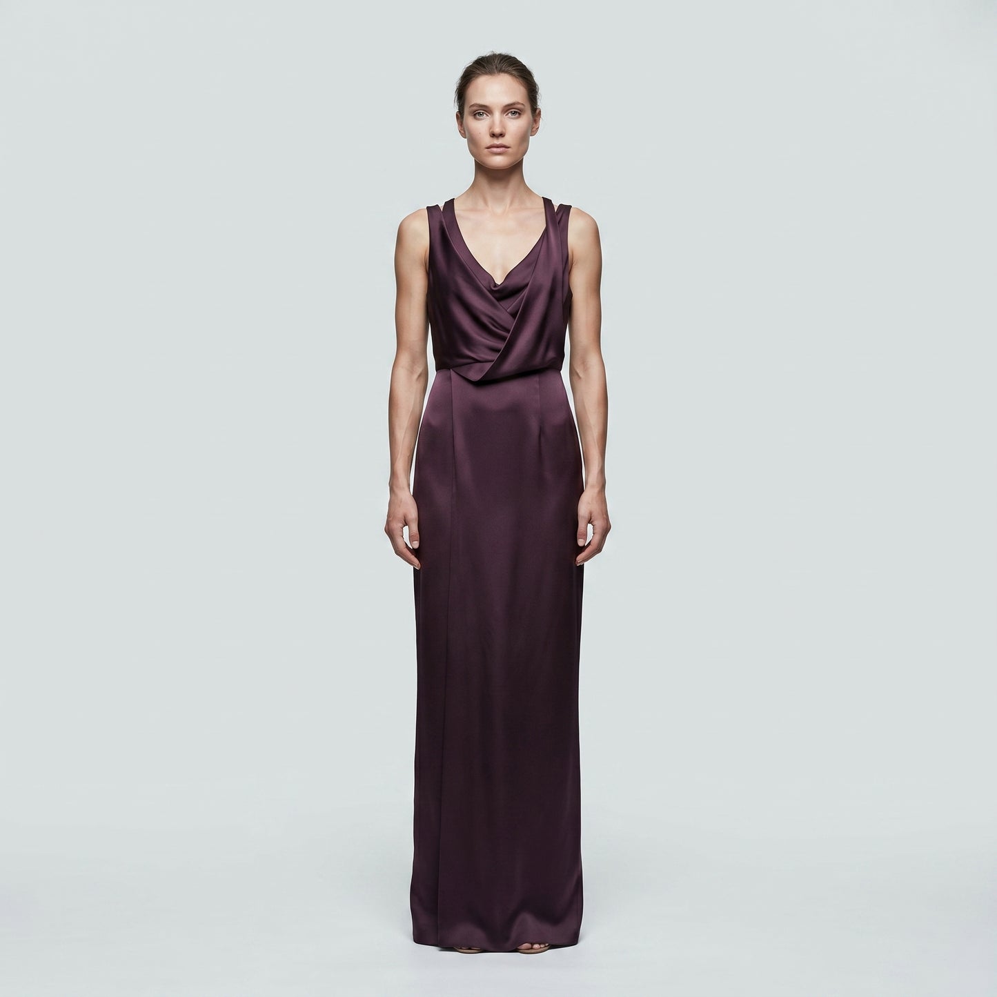 Draped Satin Midi Dress