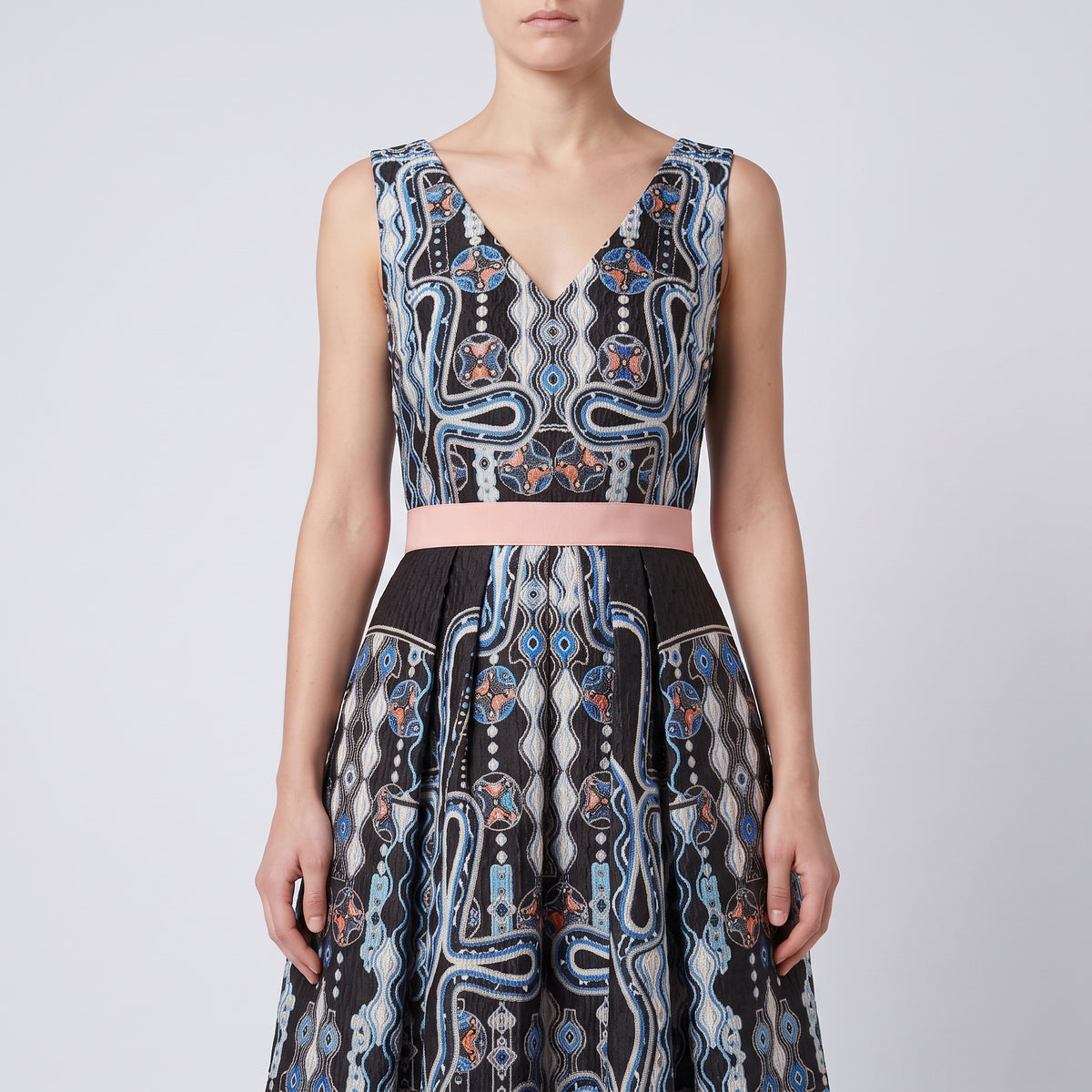 Graphic Embroidered Fit-and-Flare Dress