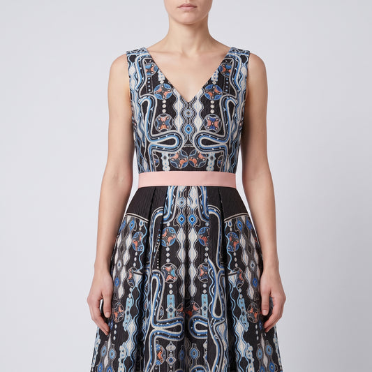 Graphic Embroidered Fit-and-Flare Dress