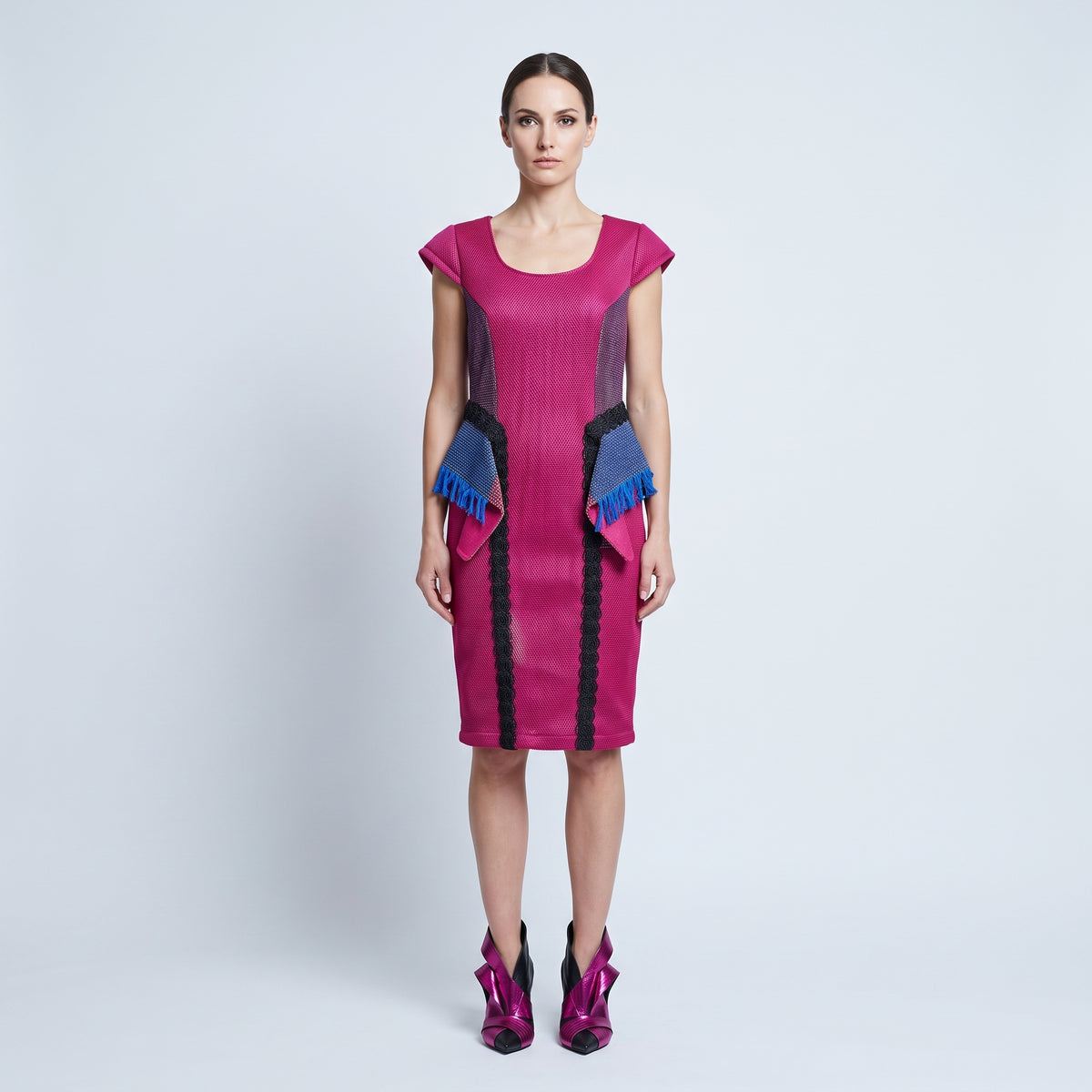 Fringed Sculpted Fuchsia Dress