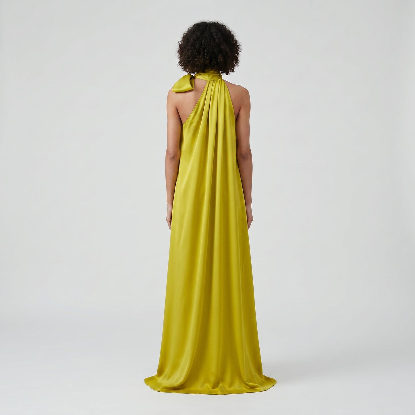 Chartreuse Silk Bow Neck Dress