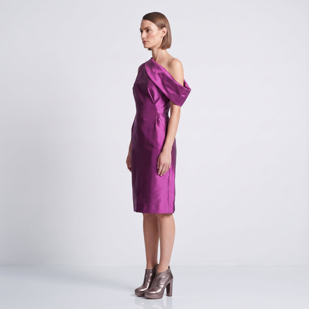 One Shoulder Magenta Cocktail Dress