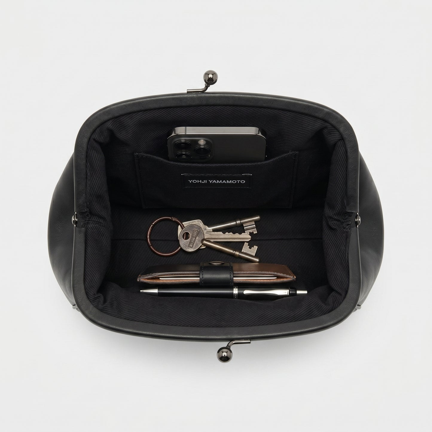 Minimalist Black Leather Clasp Bag