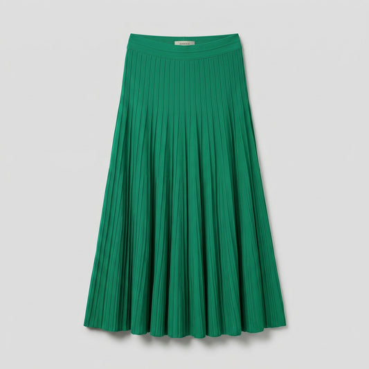 Emerald Pleated Knit Midi Skirt