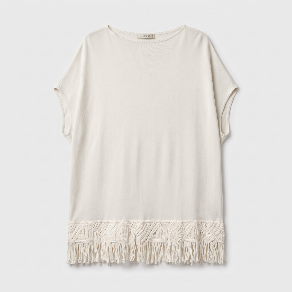 Fringed Cream Knit Blouse