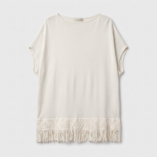 Fringed Cream Knit Blouse