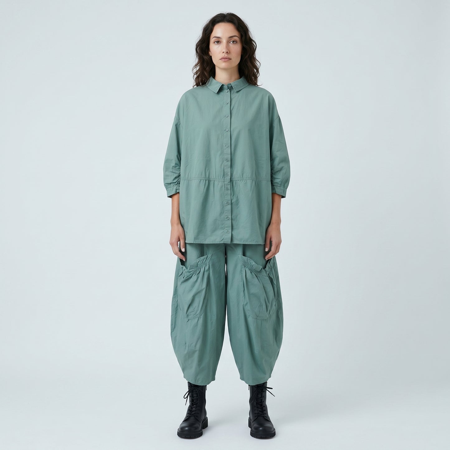 Sage Green Oversized Cotton Shirt