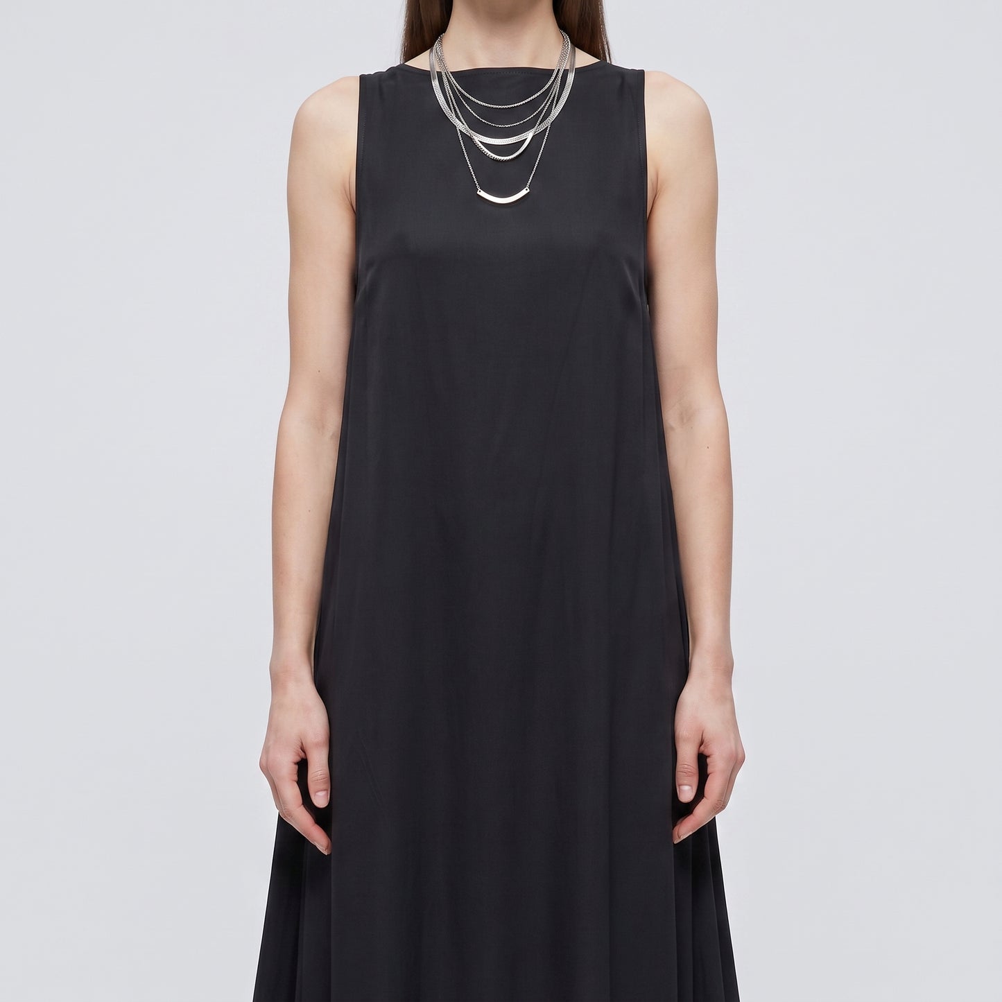 Sleeveless Black Silk Shift Dress