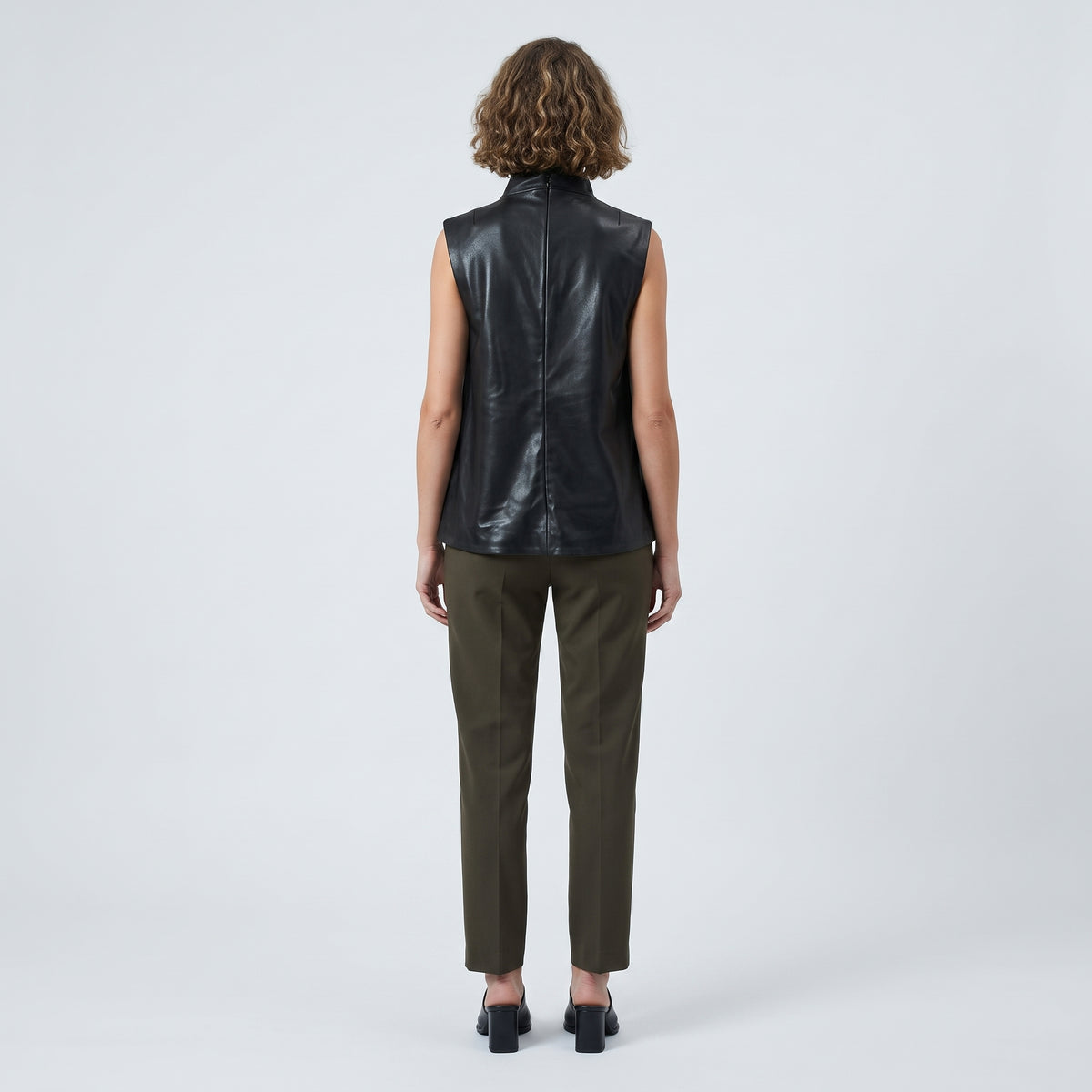 Draped Faux Leather Mockneck Vest