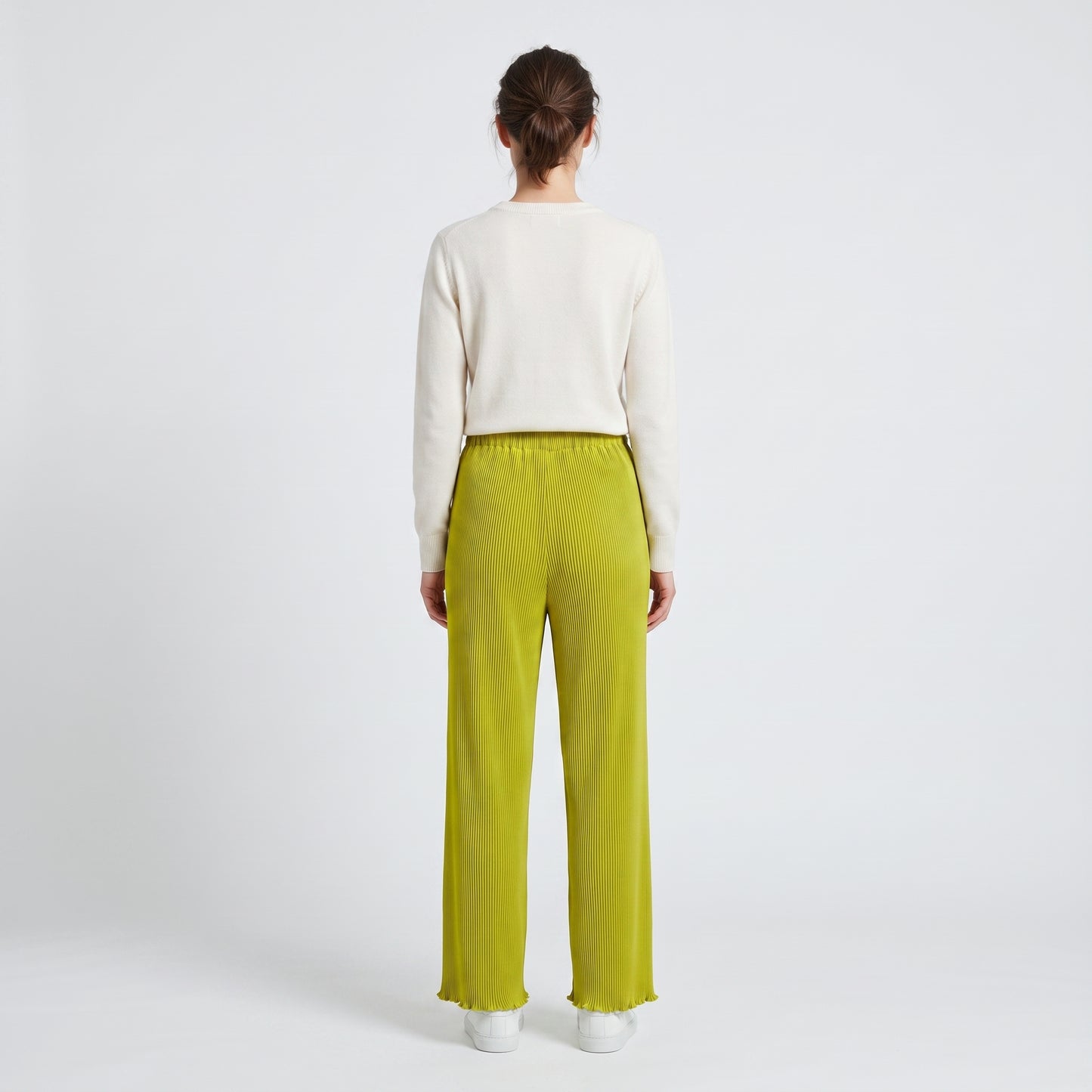 Pleated High-Waisted Lime Trousers