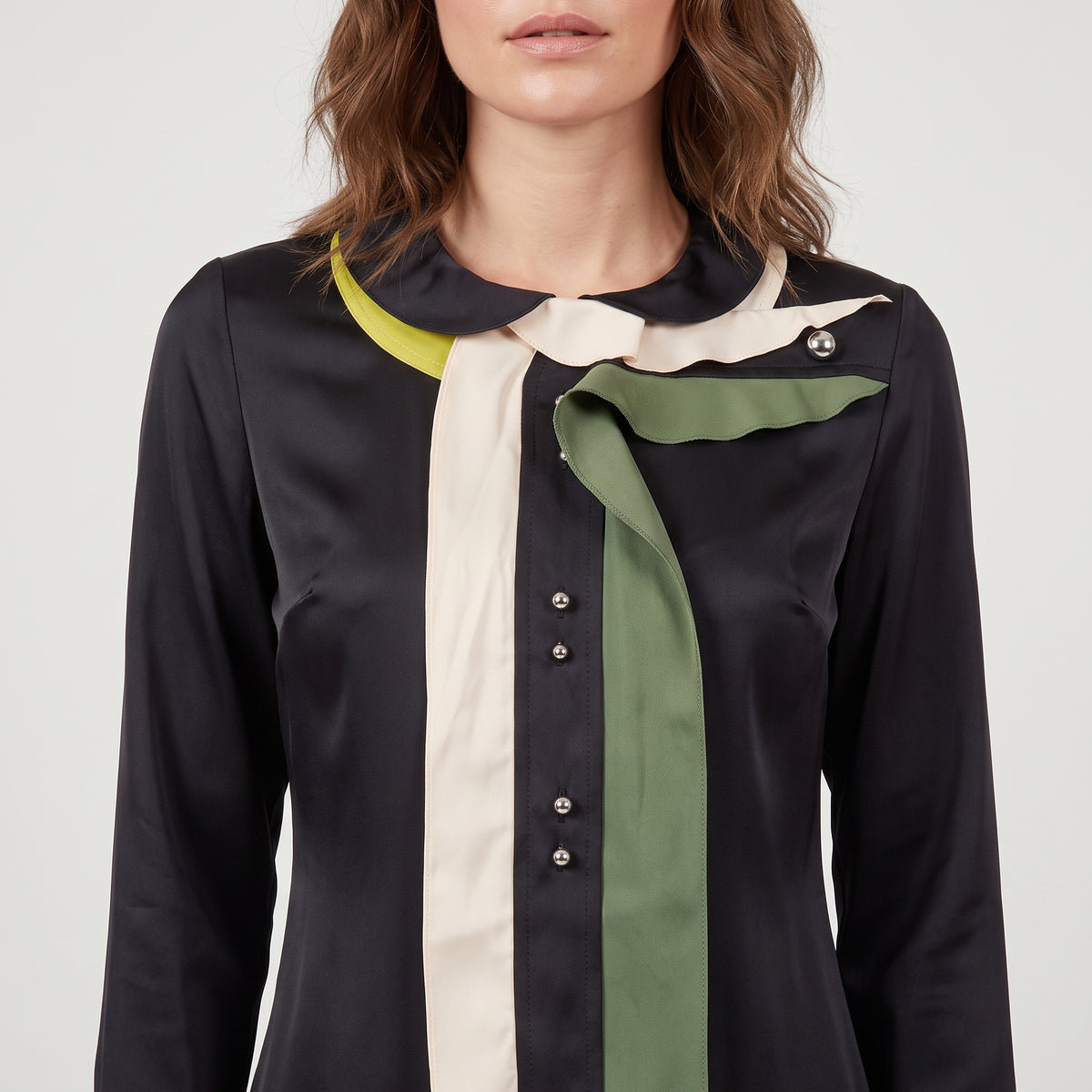 Ruffled Multi-Tone Black Blouse