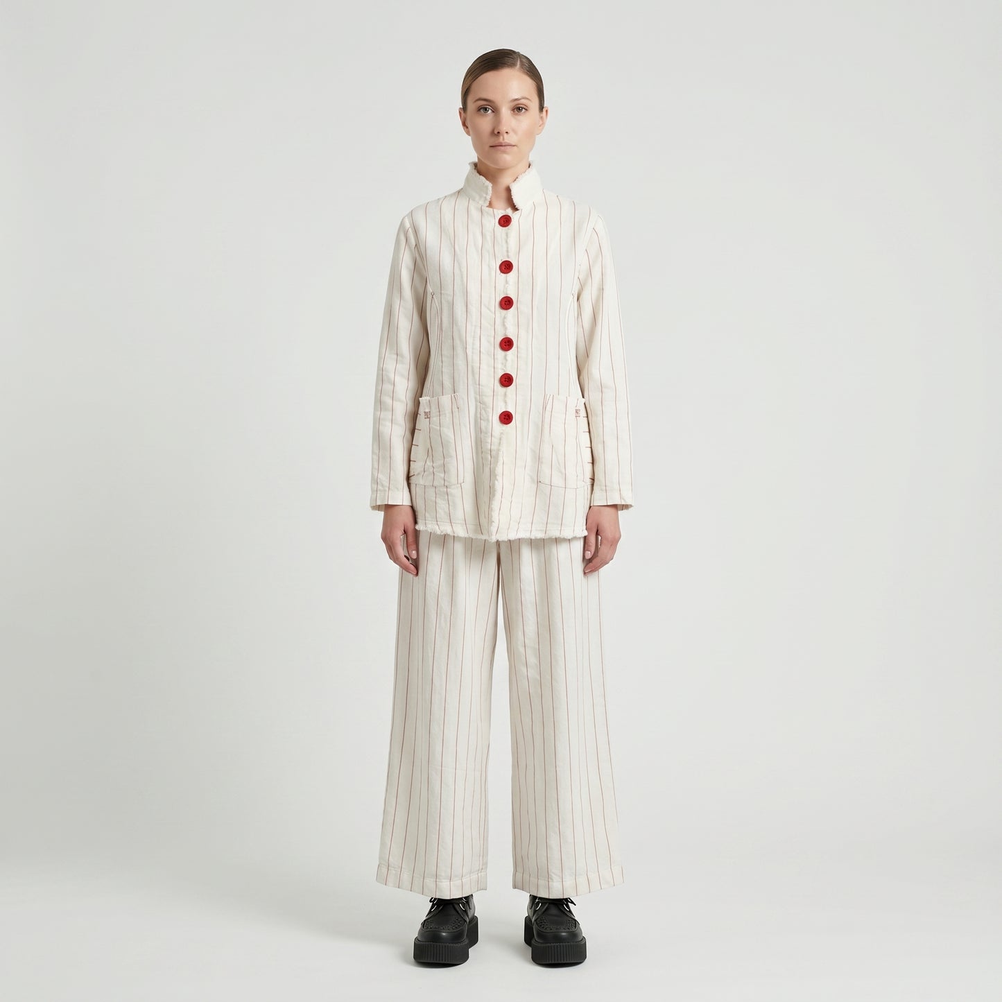 Striped High-Waist Linen Trousers