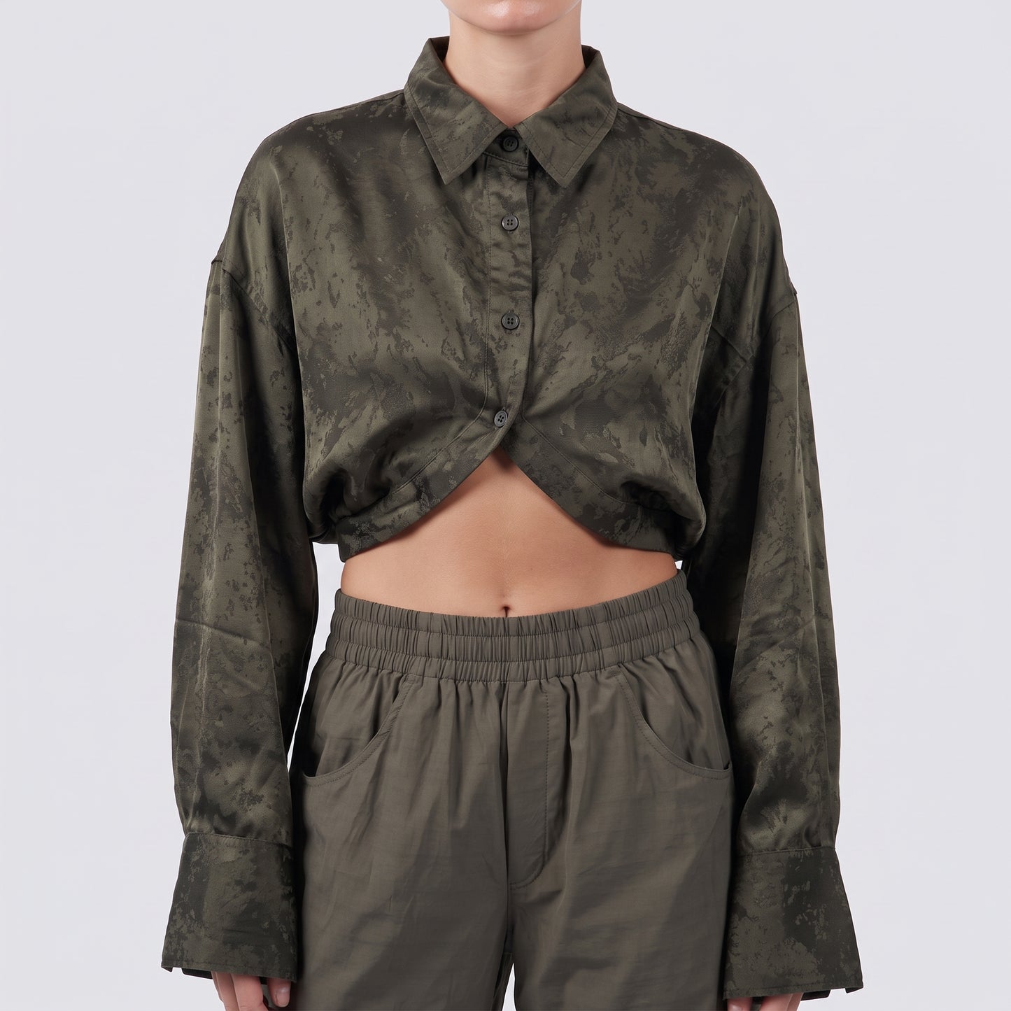 Textured Cropped Button Down Shirt