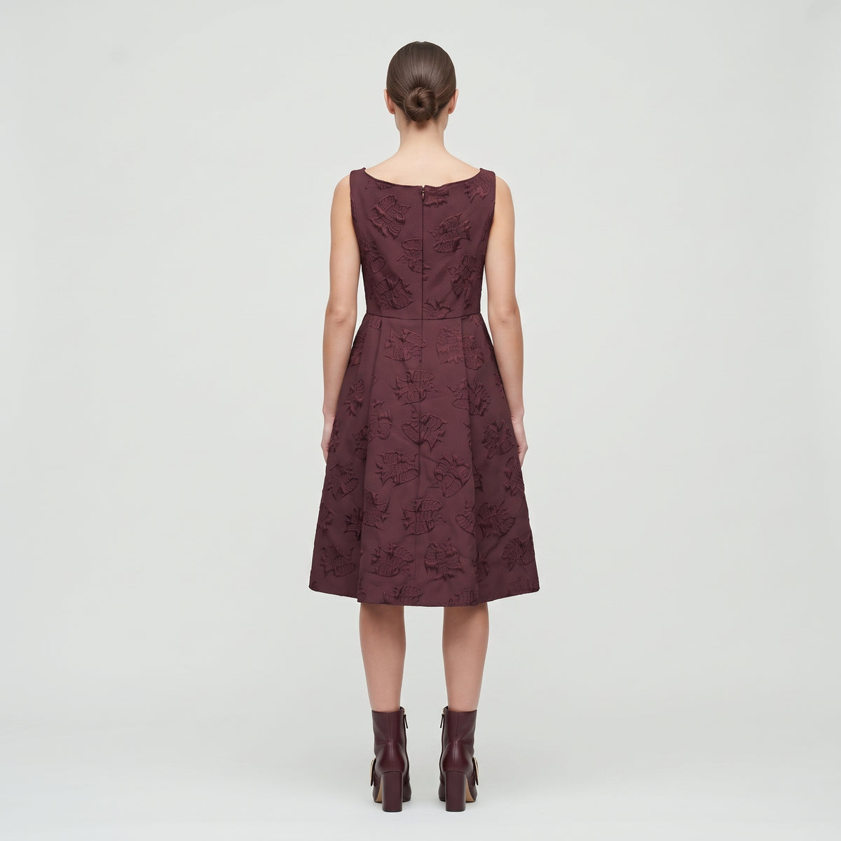 Embossed Burgundy Sleeveless A-Line Dress