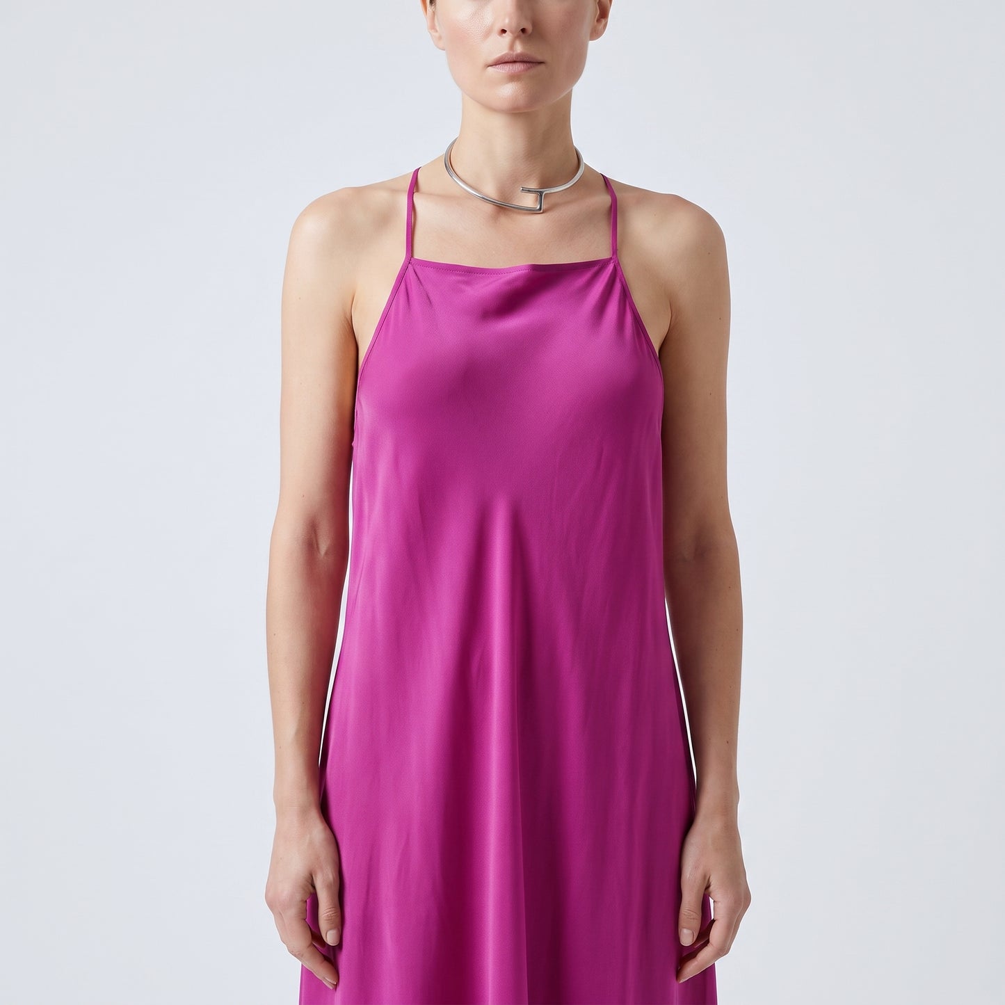 Magenta Asymmetric Halter Dress