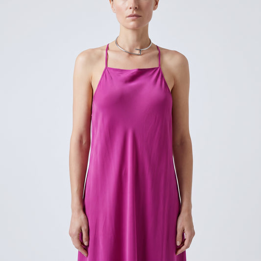 Magenta Asymmetric Halter Dress