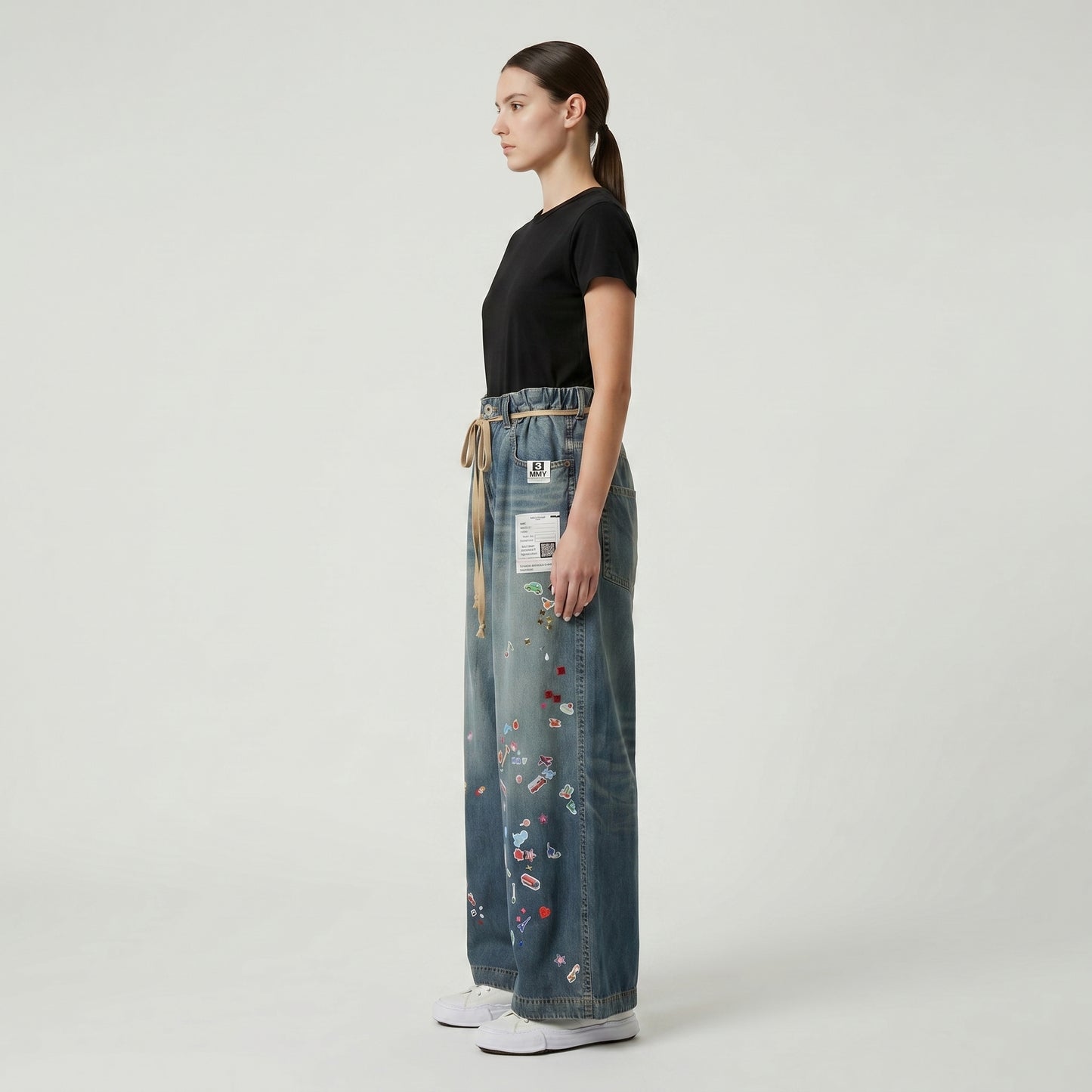 Embroidered Wide-Leg Denim Trousers