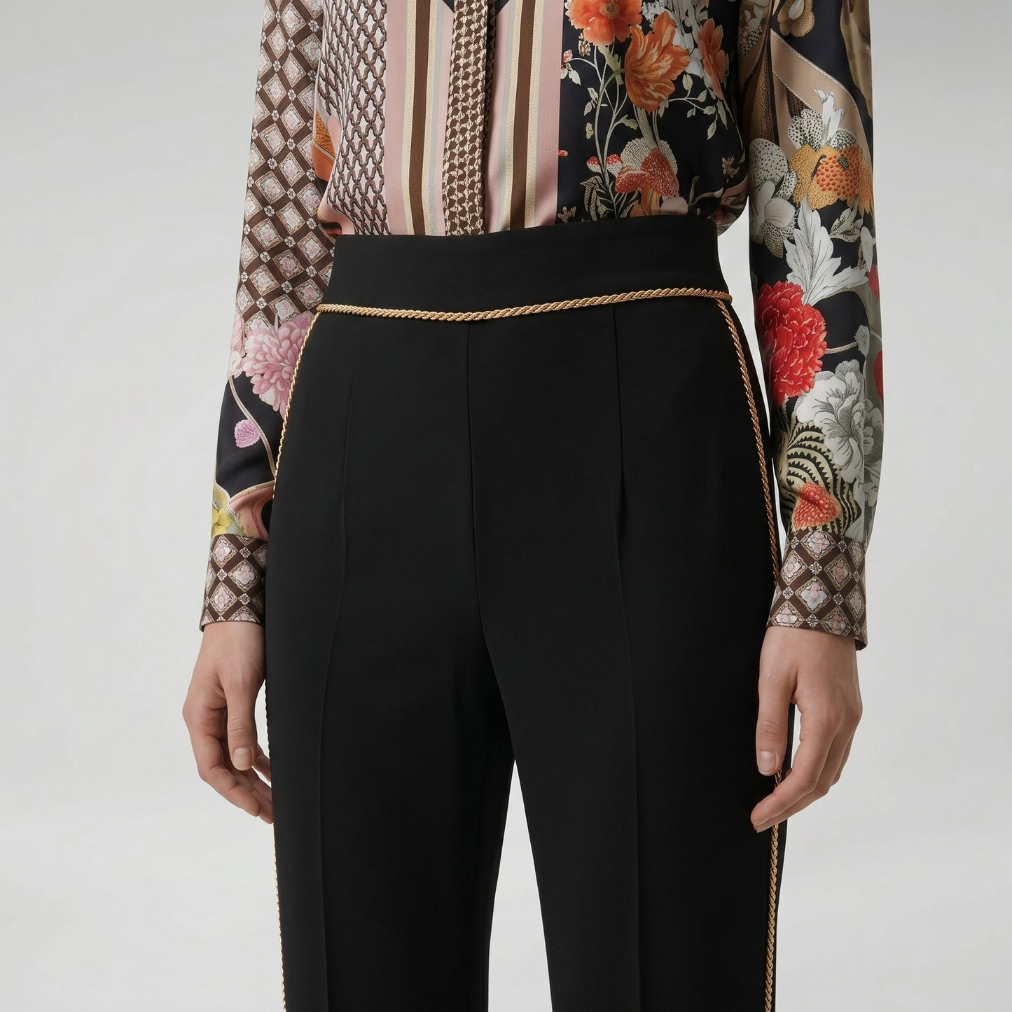 Piped High-Rise Trousers