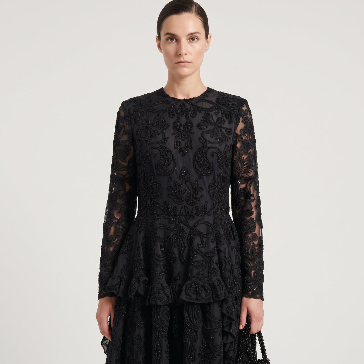 Embellished Sheer Long Sleeve Dress
