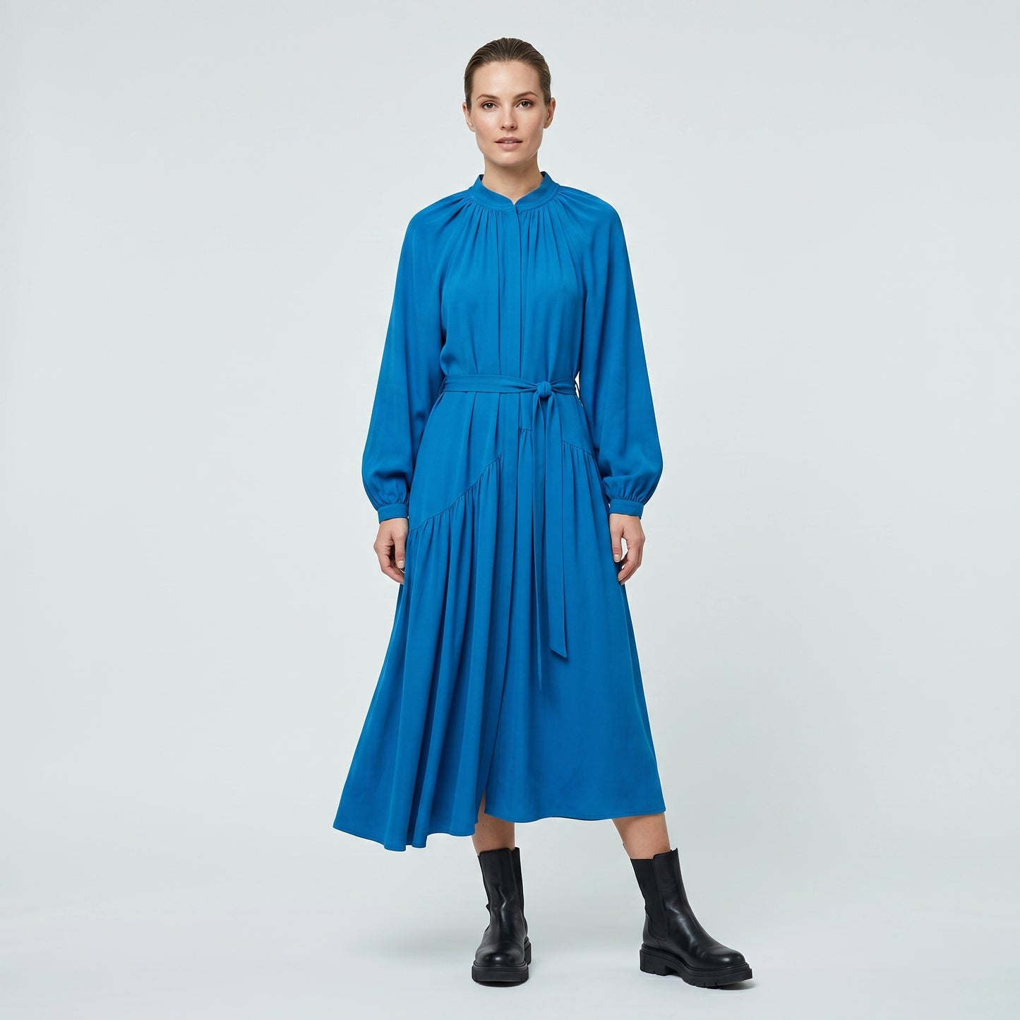 Asteria Belted Drape Midi Dress