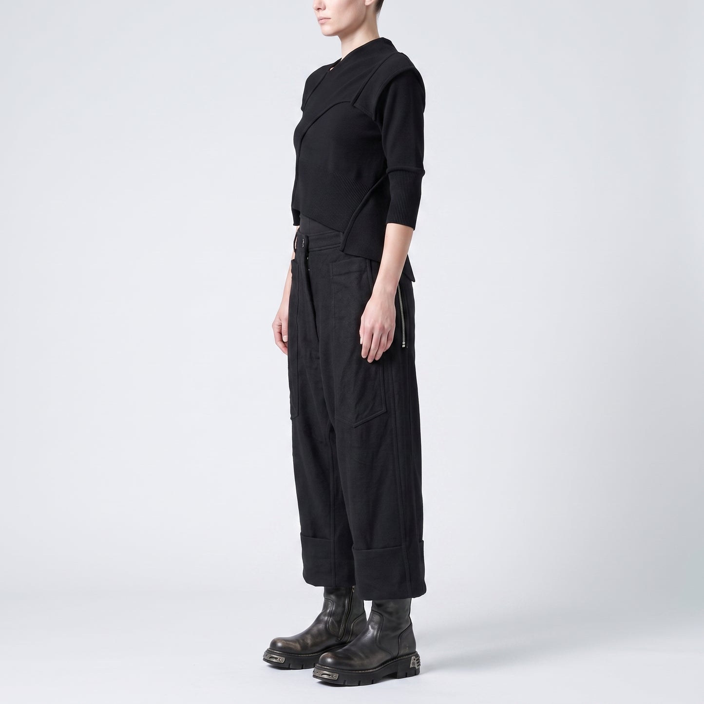 Textured Black Cropped Trousers