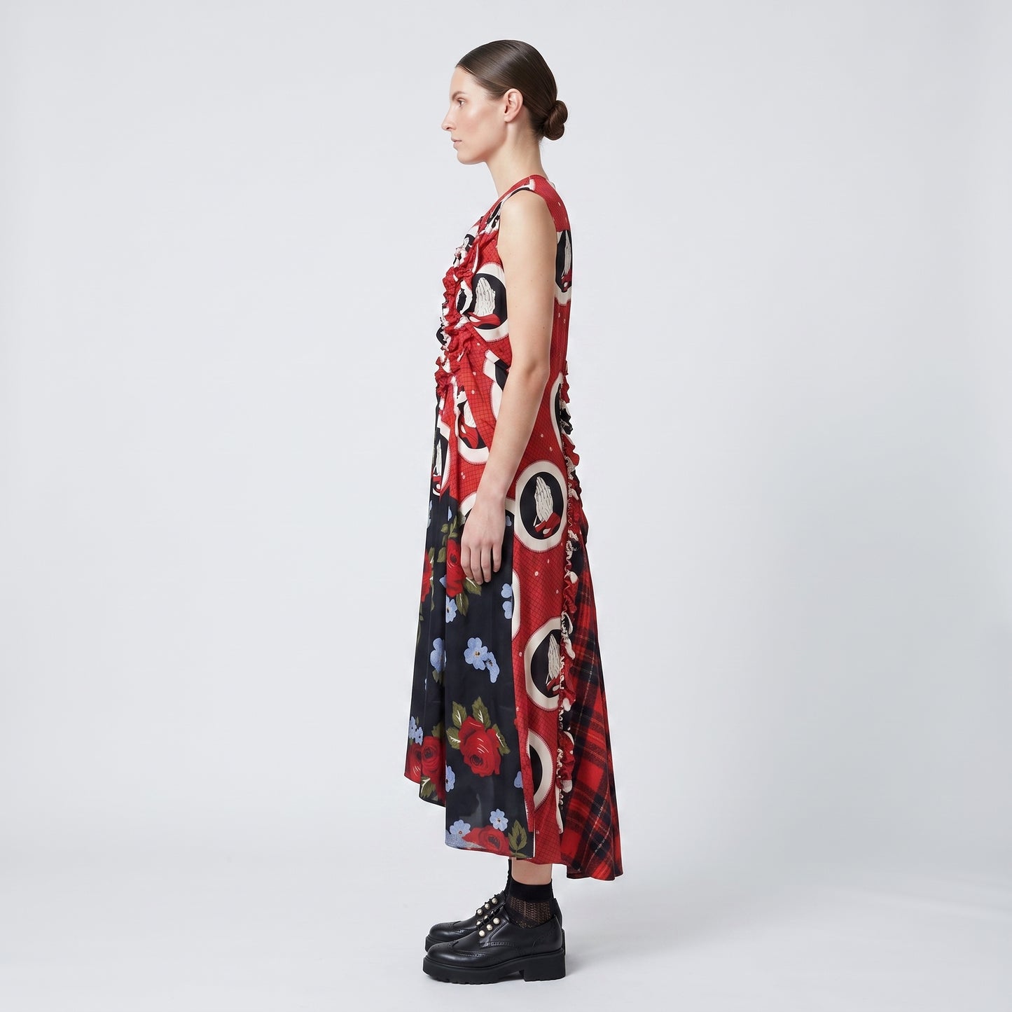 Mixed Print Floral Ruffle Dress