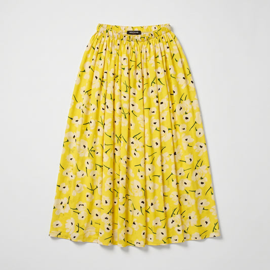 Floral Print Yellow Midi Skirt