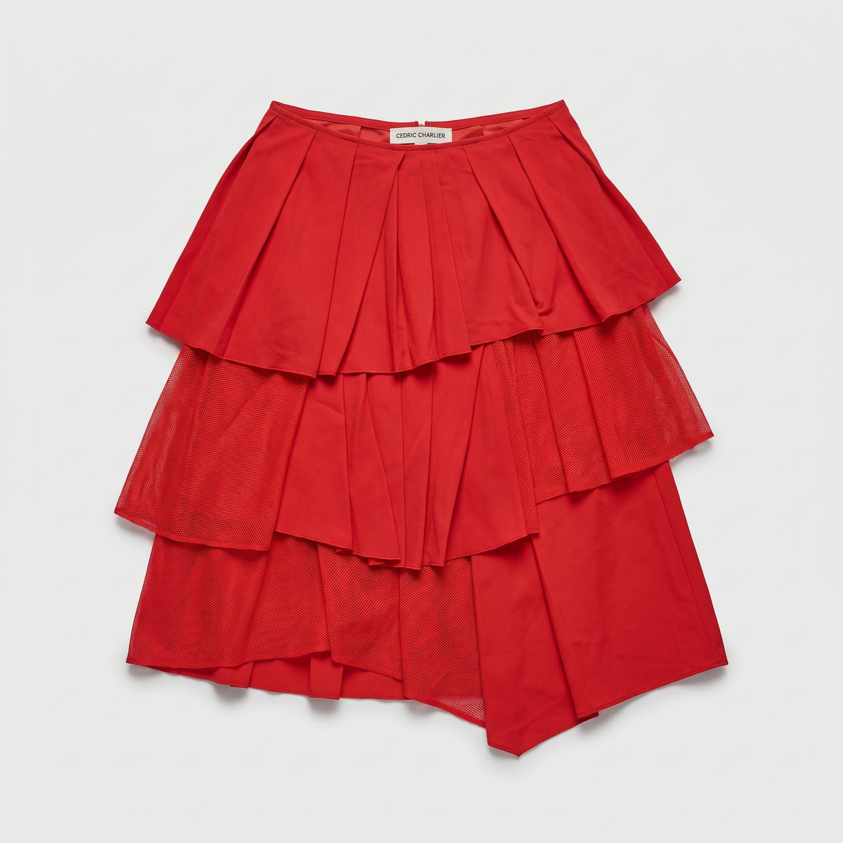 Red Tiered Pleated Midi Skirt