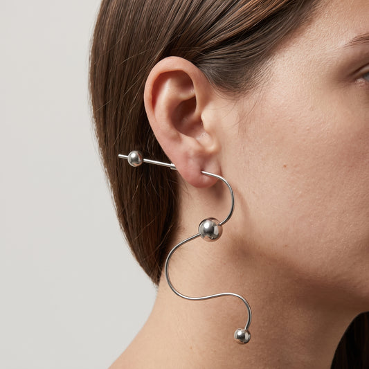 Sculptural Silver Wave Earrings