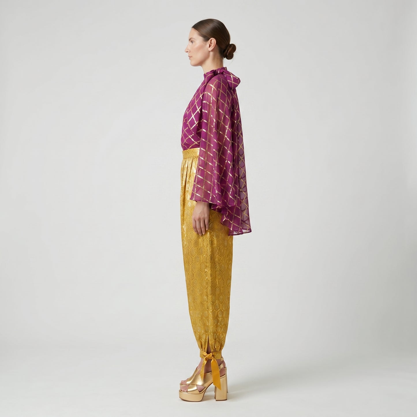 Metallic Gold Jacquard Tie Trousers