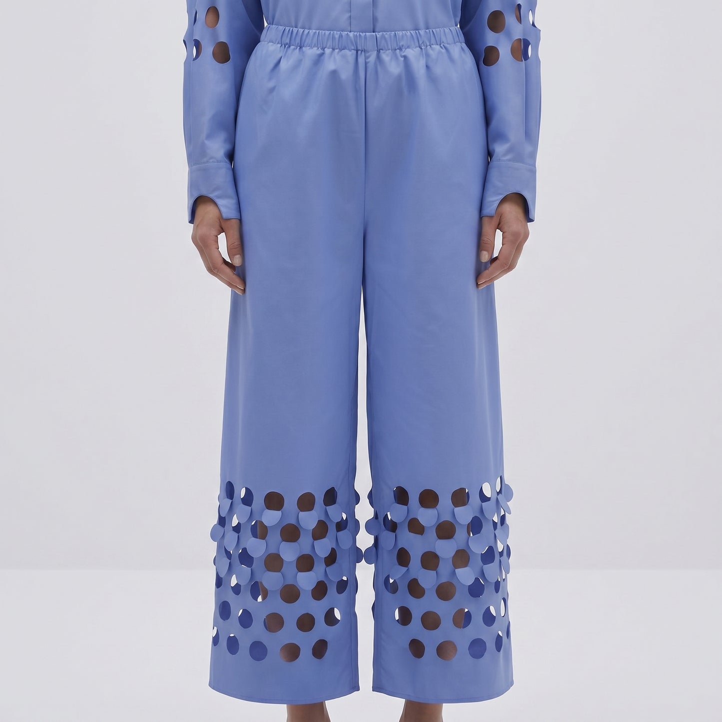 Perforated Detail Wide Leg Trousers