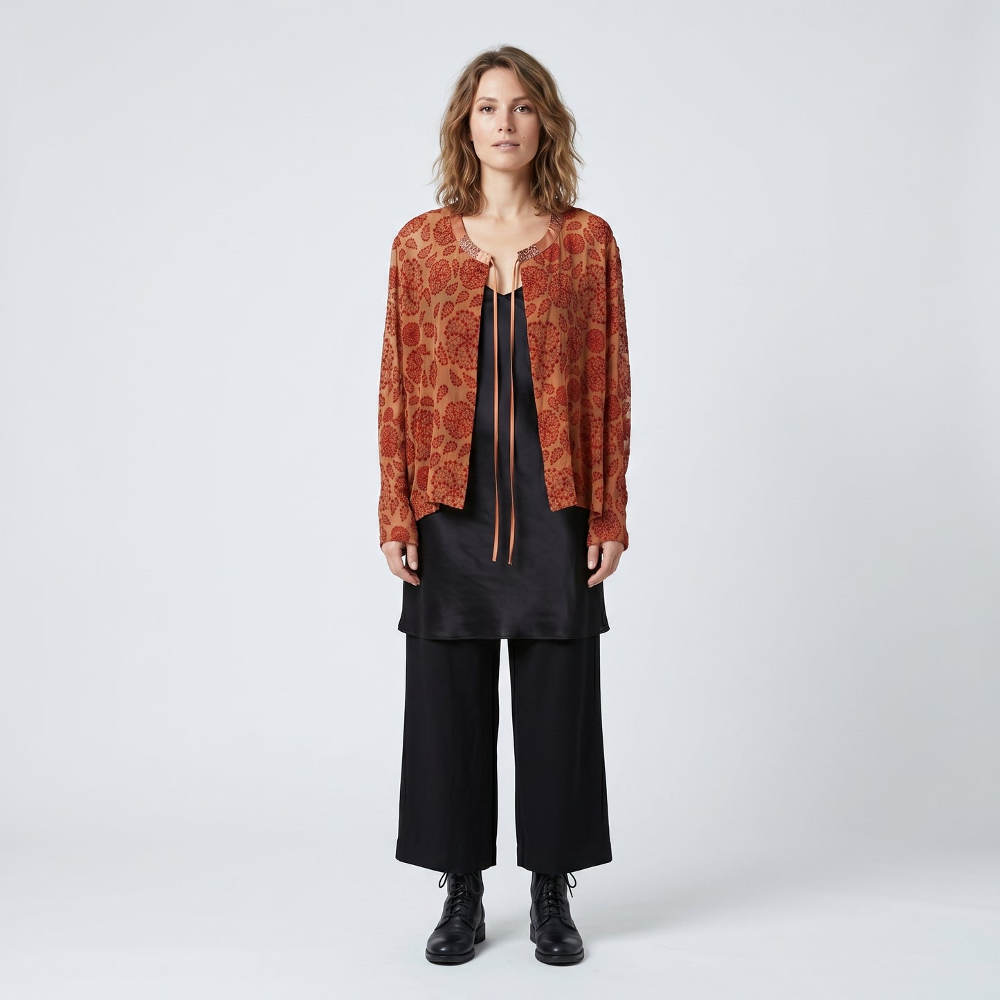 Floral Devoré Tie-Front Top