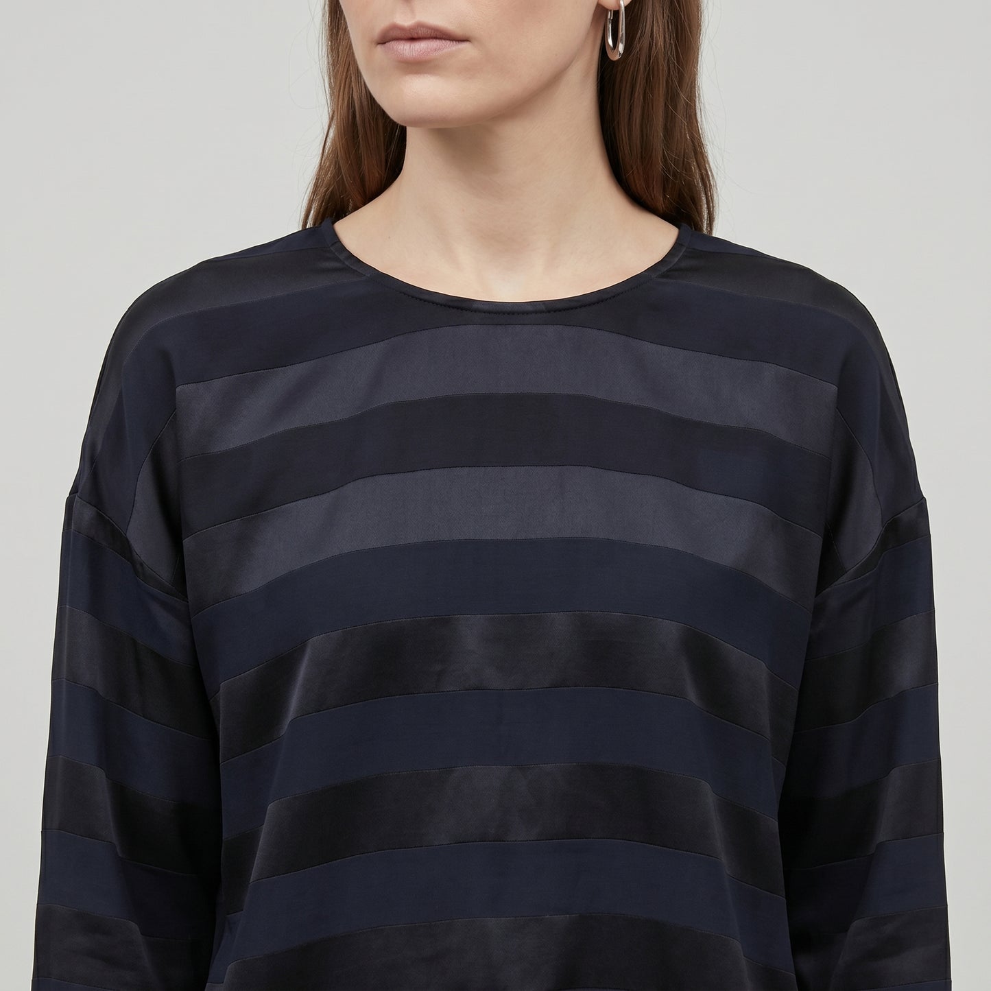 Navy Striped Satin Blouse