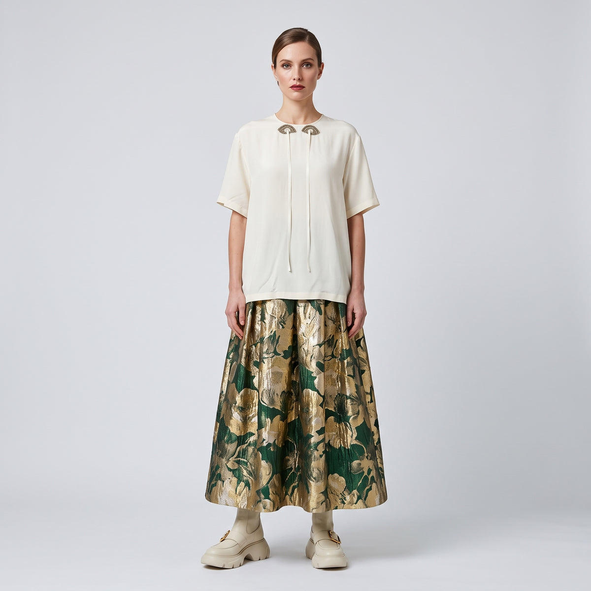 Embellished Silk Crepe Blouse