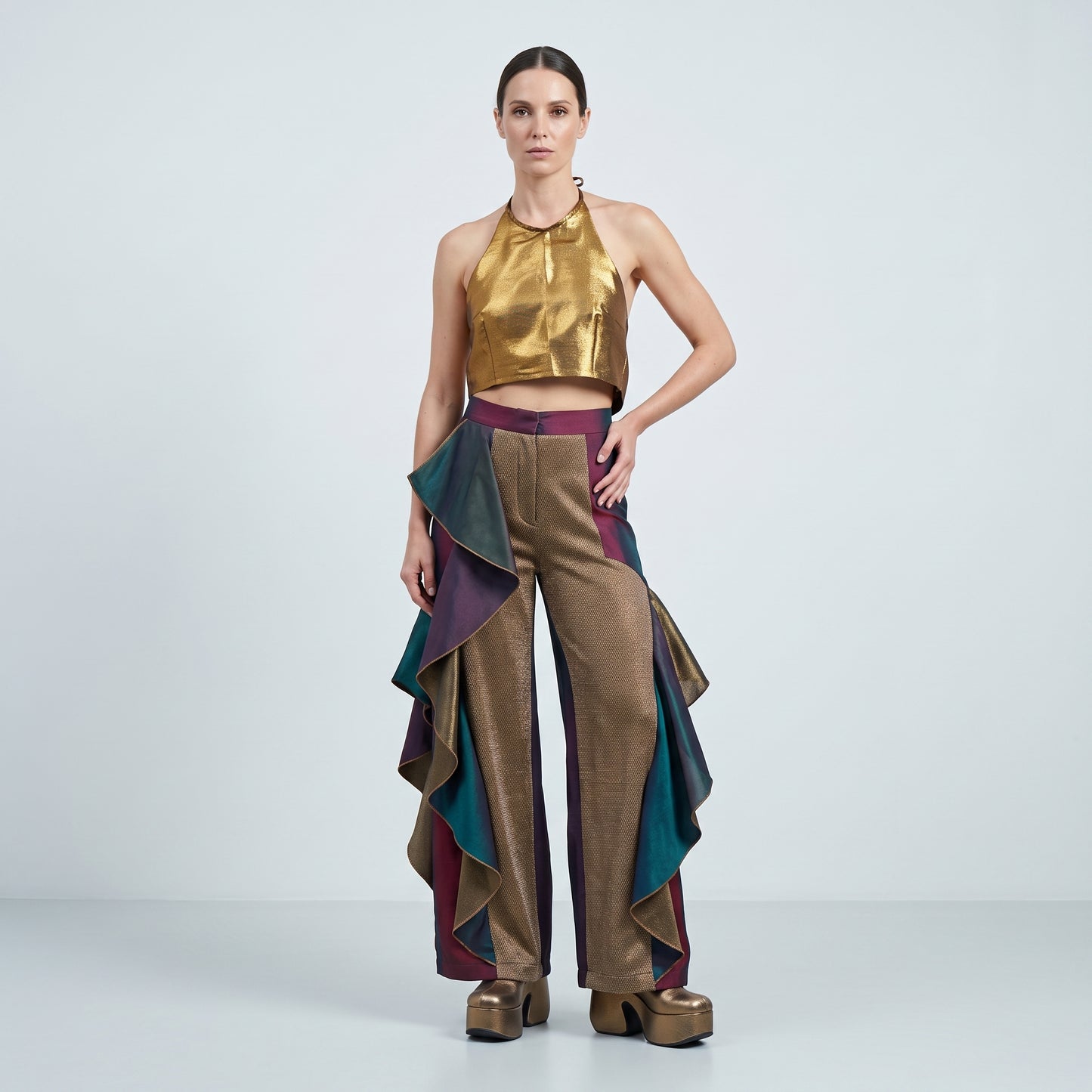 Metallic Bronze Halter Crop Top