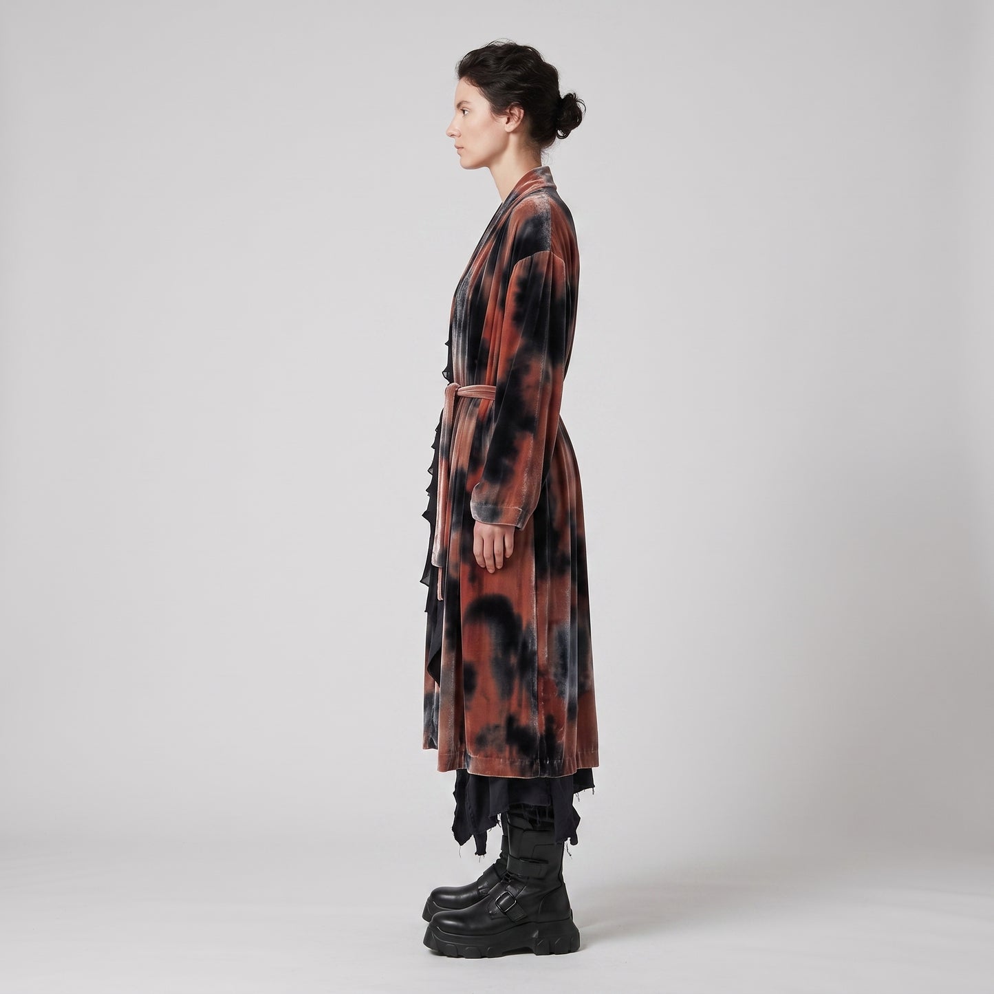 Tie-Dye Velvet Wrap Coat
