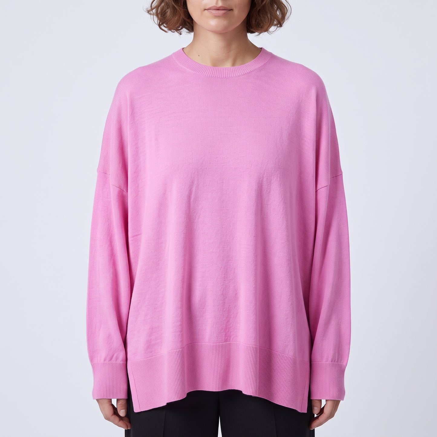 Vibrant Pink Crewneck Knit Sweater