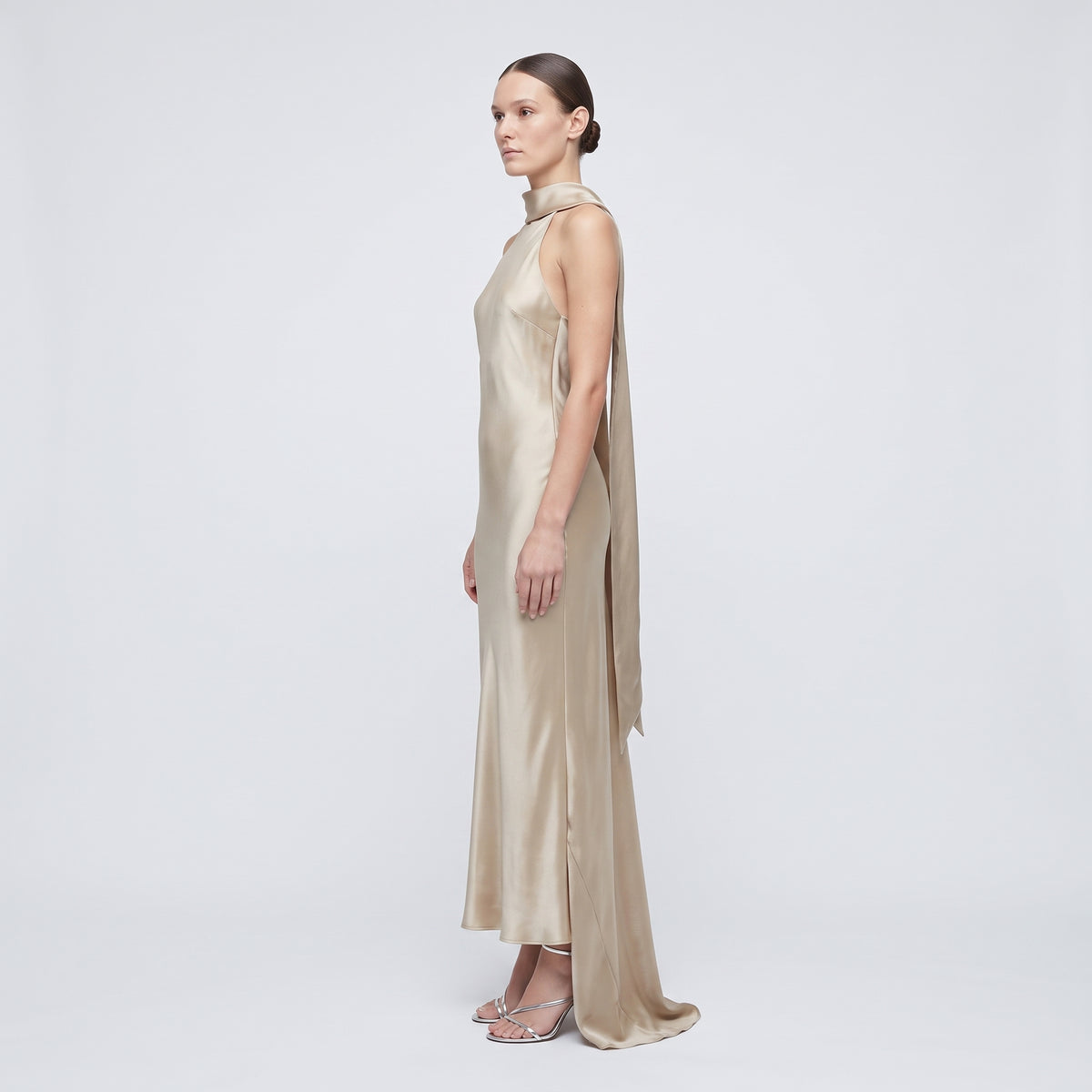 Satin High-Neck Evening Dress