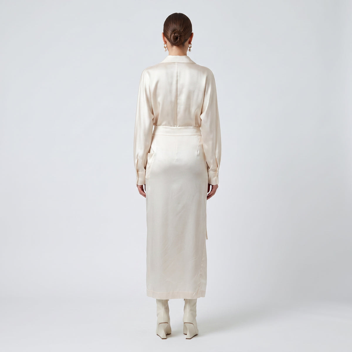 Elegant Satin Wrap Midi Dress