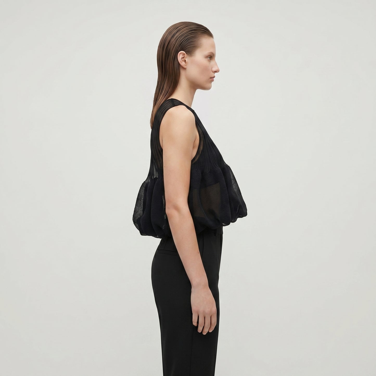 Sheer Pleated Peplum Top