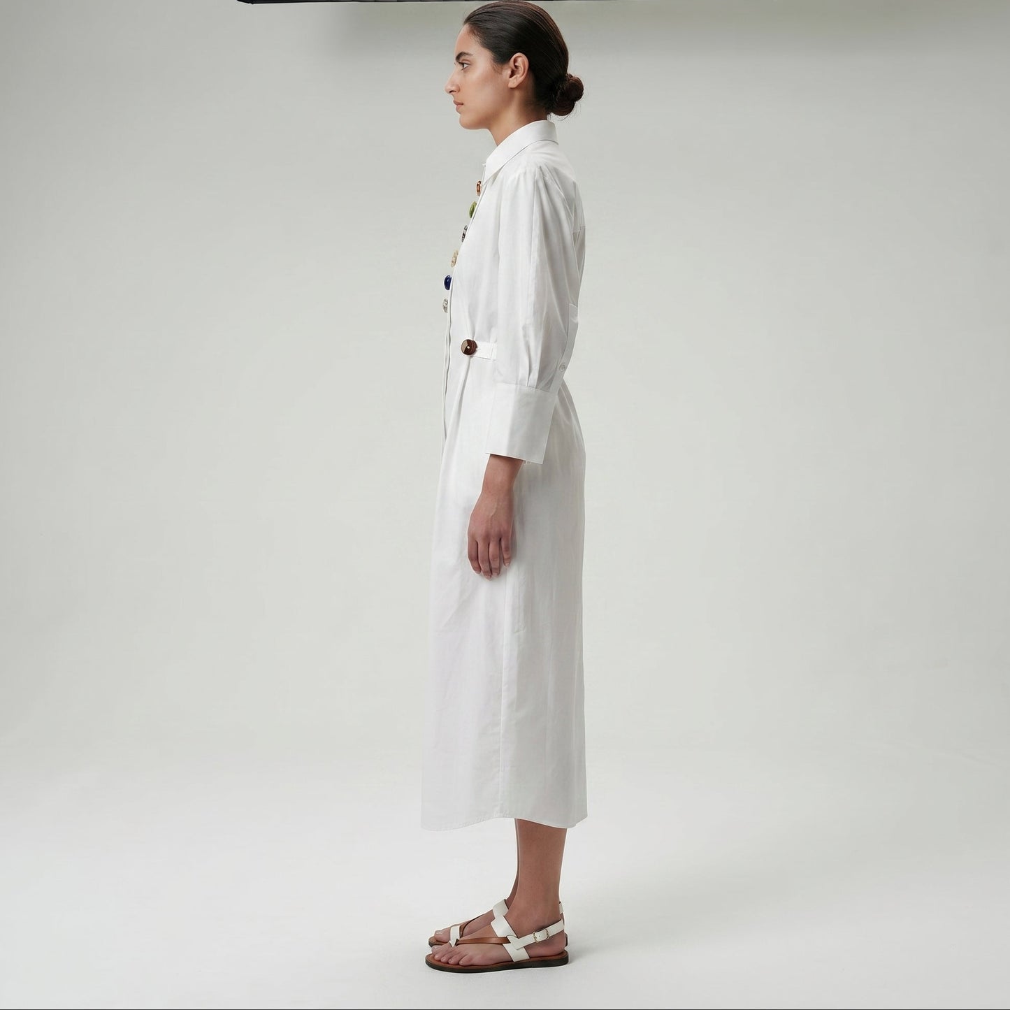Embellished Button Front Midi Dress
