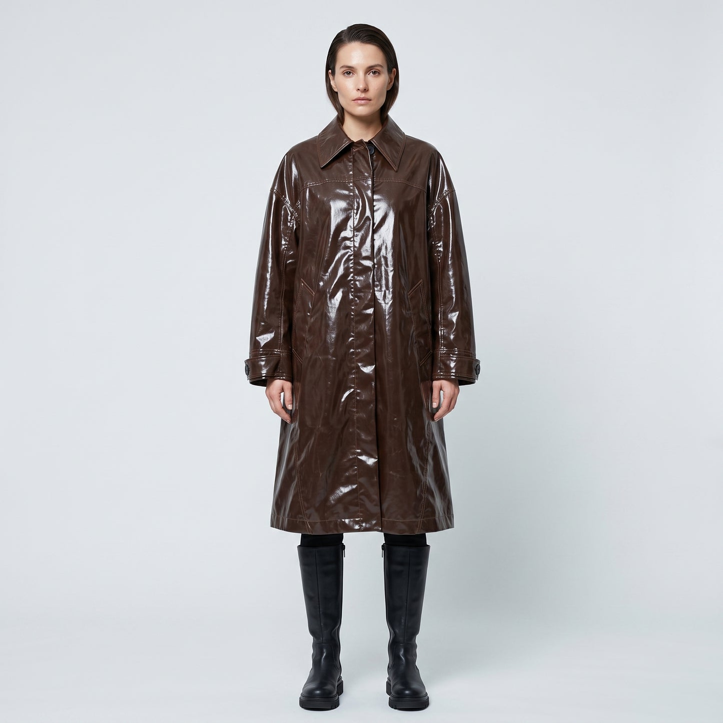Glossy Chocolate Patent Coat