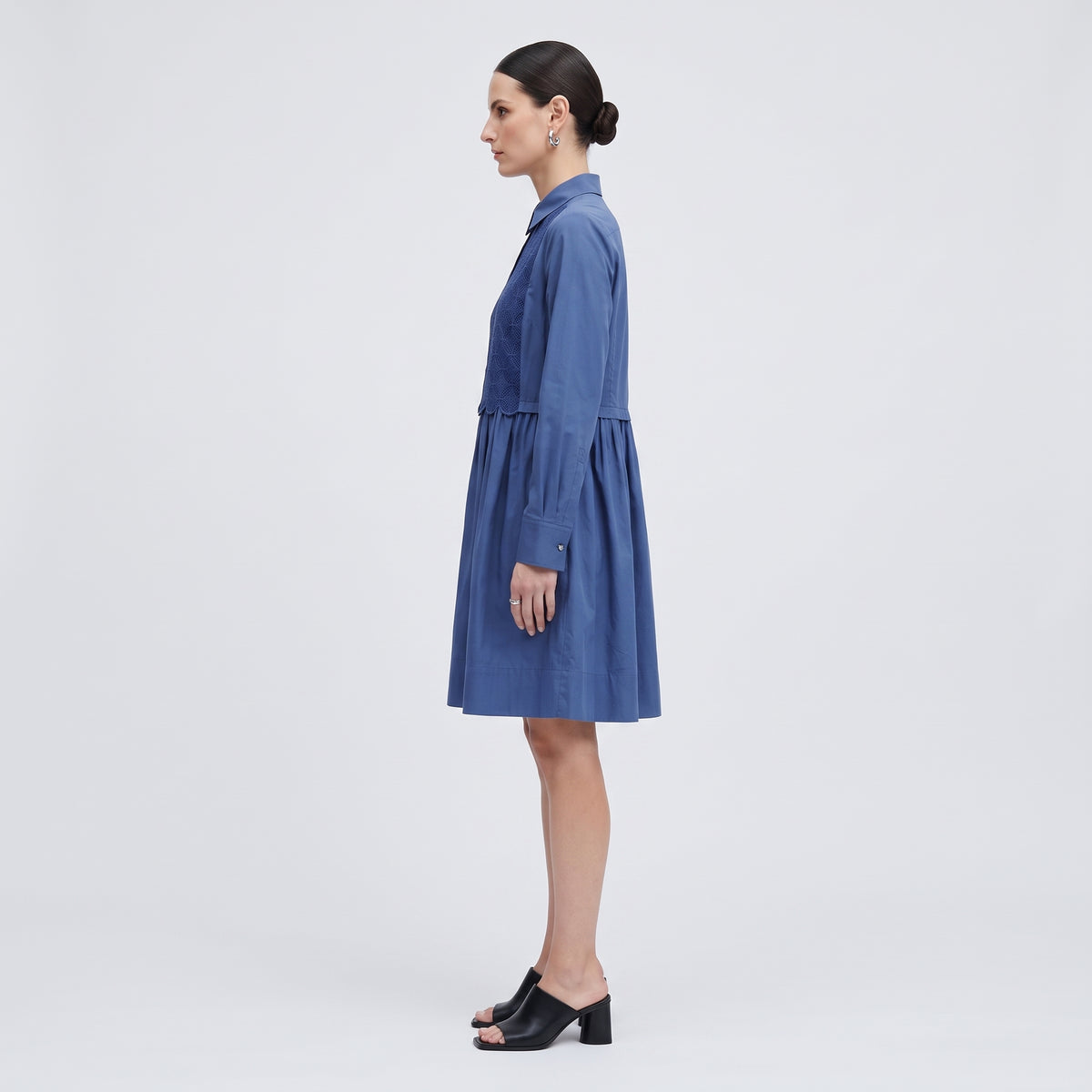 Lace Panel Cotton Shirtdress