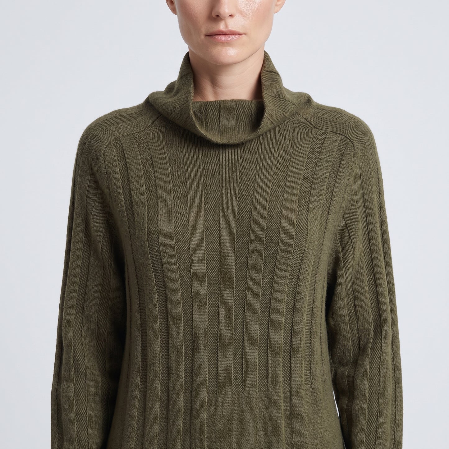 Olive Ribbed Knit Sweater Dress